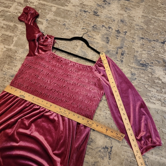 NWT Lauren Conrad Velvet Smocked Bodice Midi Dress Wine Pink Red XXL - Picture 6 of 13